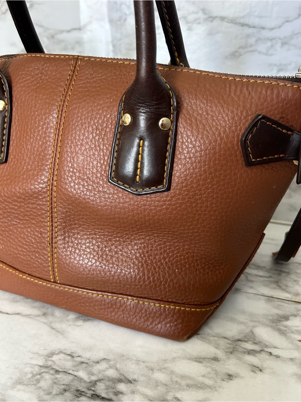 Dooney & Bourke | vintage Brown Pebbled Leather Satchel - Picture 7 of 16
